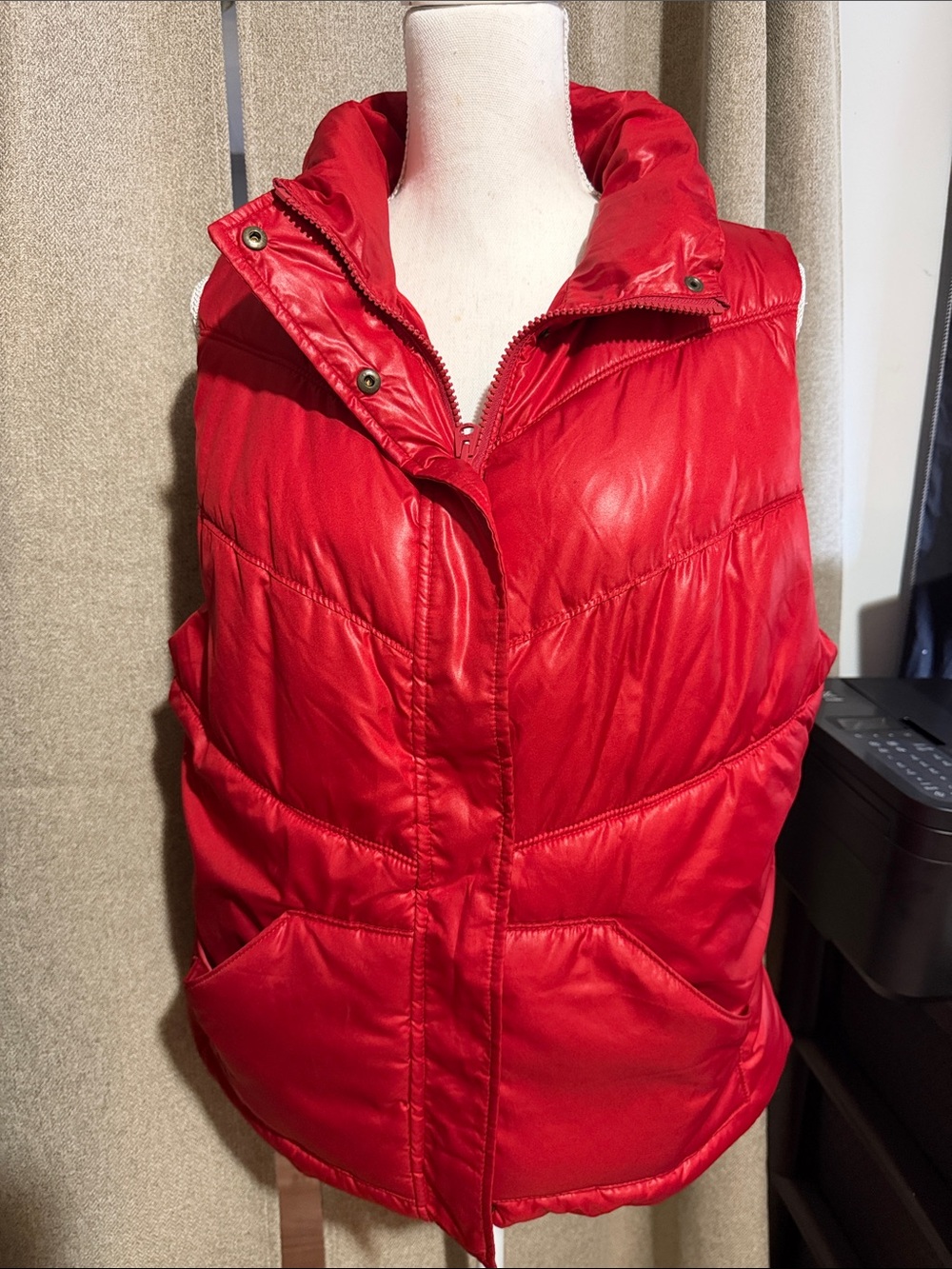 Old Navy Red Quilted Puffer Vest with High Collar